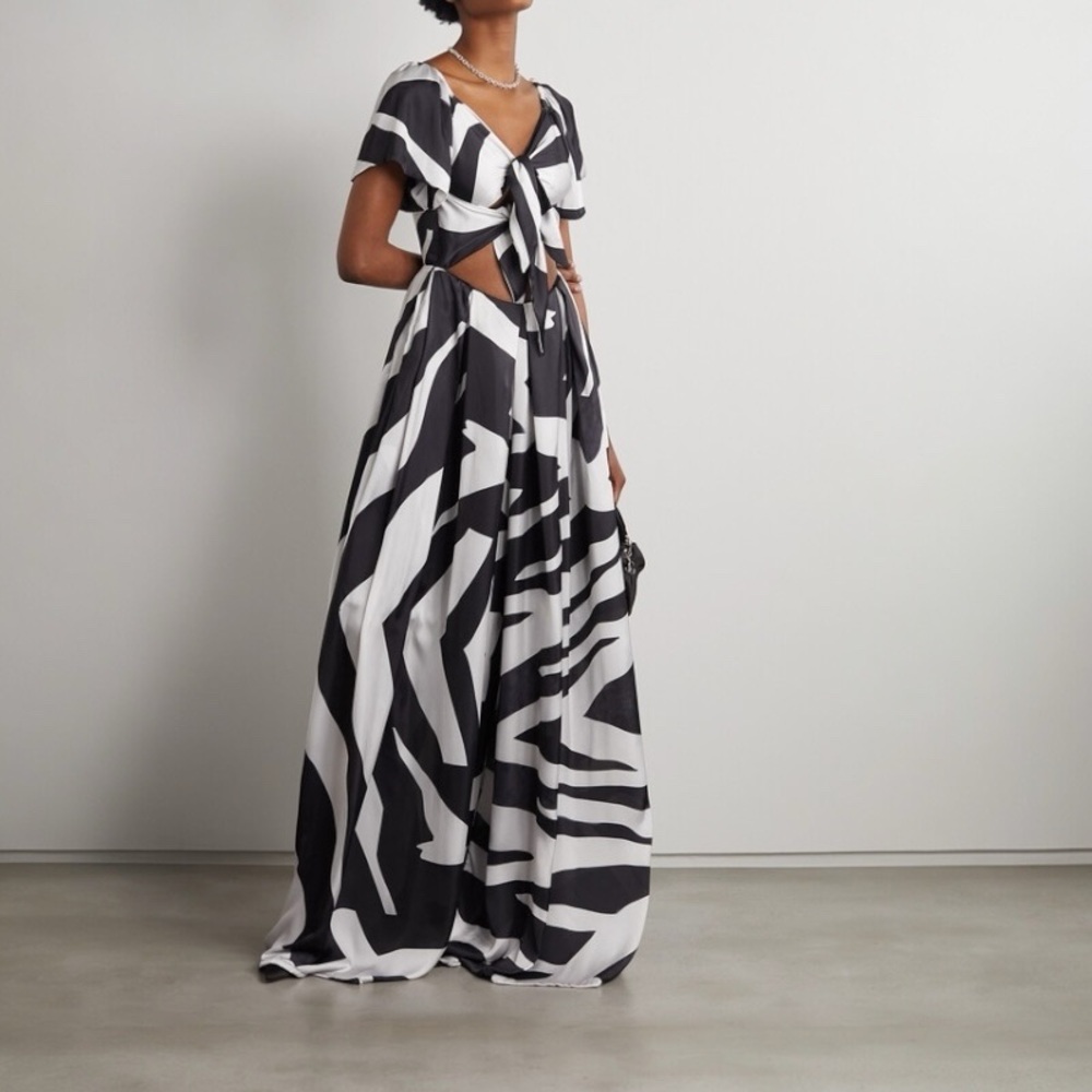Size S TONGORO Net Sustain Jambaal Cutout Printed Satin Jumpsuit NWT
